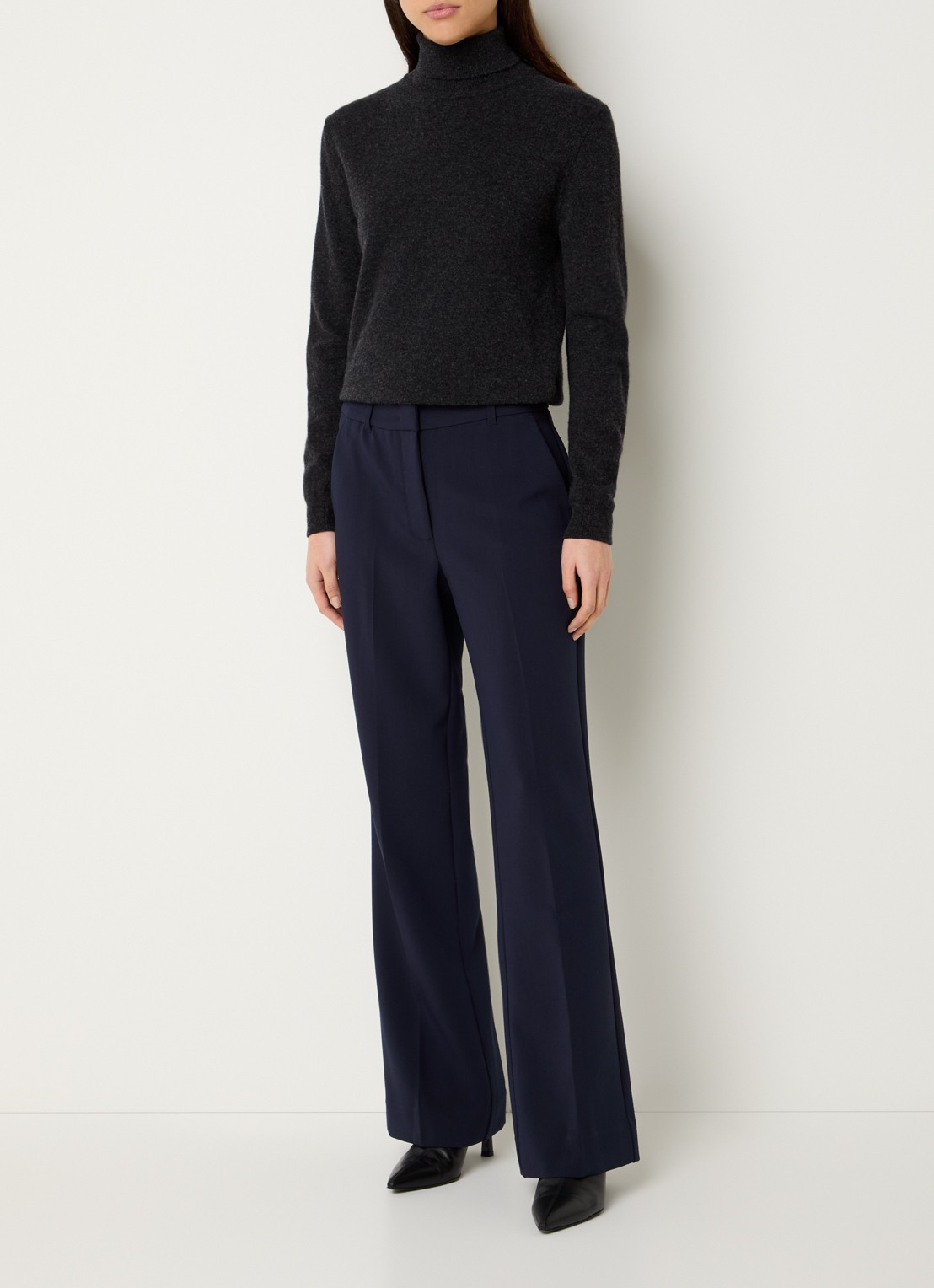 Expresso High waist straight fit pantalon met steekzakken - voorkant 3 donkerblauw