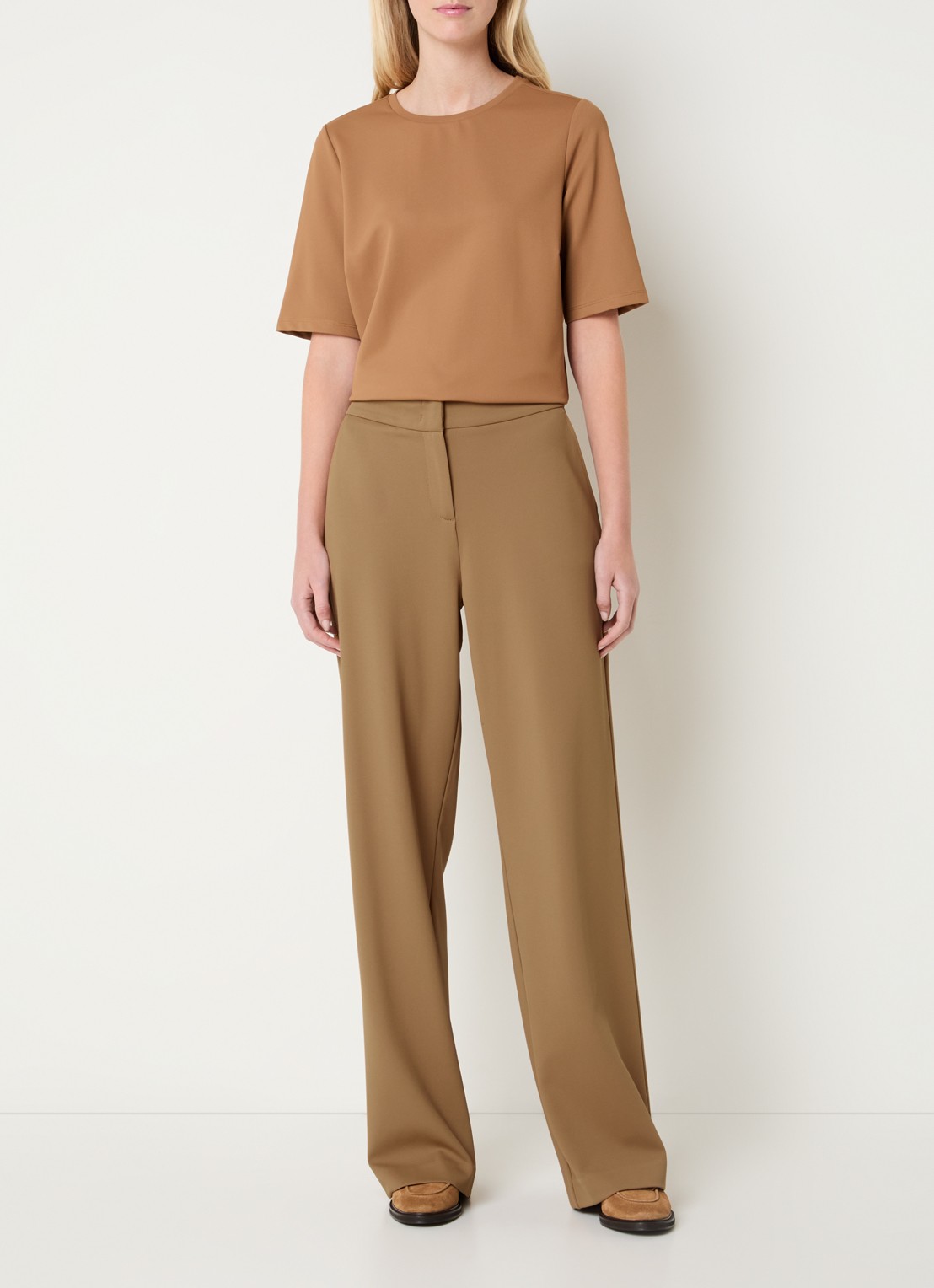 Expresso High waist straight fit pantalon met steekzakken - voorkant 3 camel