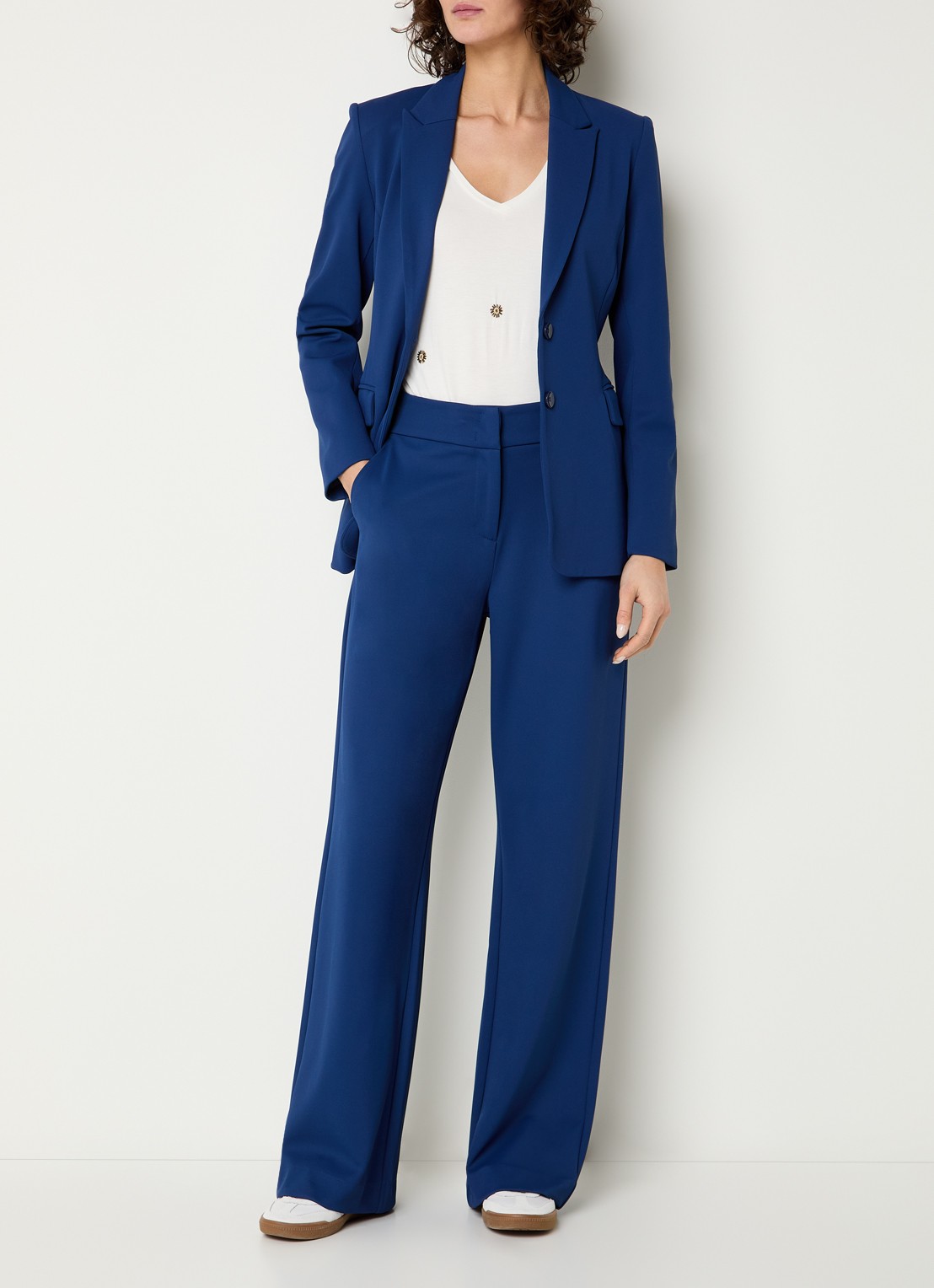 Expresso High waist straight fit pantalon met steekzakken - voorkant 4 royalblauw