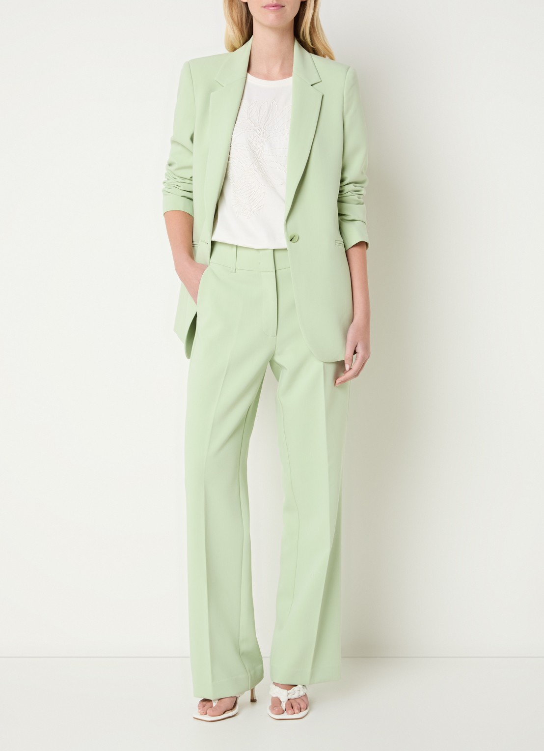 Expresso High waist straight fit pantalon met steekzakken - voorkant 2 lichtgroen