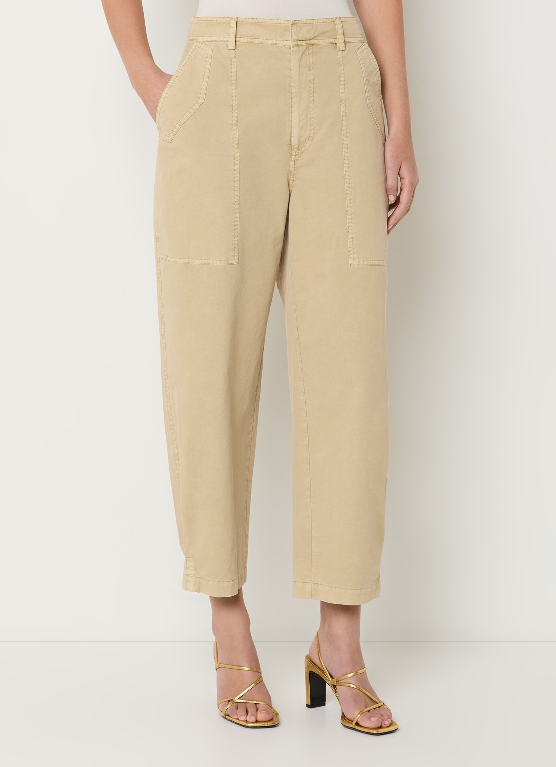 Expresso High waist tapered fit cropped chino met steekzakken - detail beige