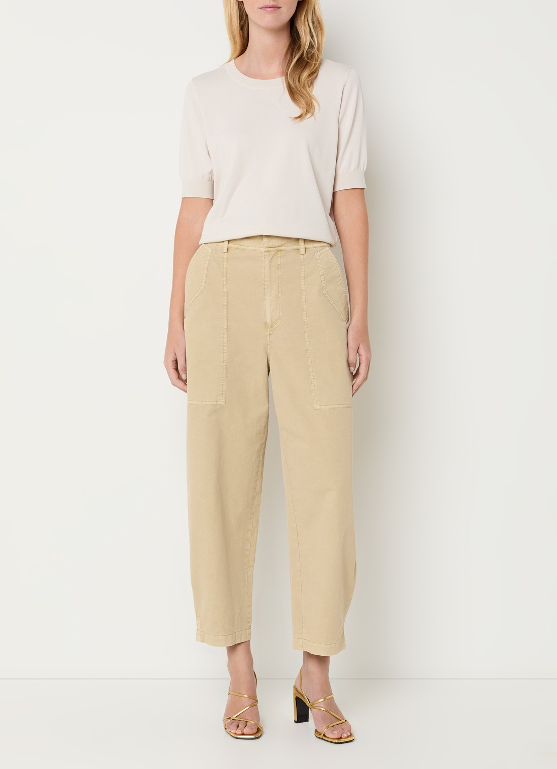 Expresso High waist tapered fit cropped chino met steekzakken - voorkant 4 beige