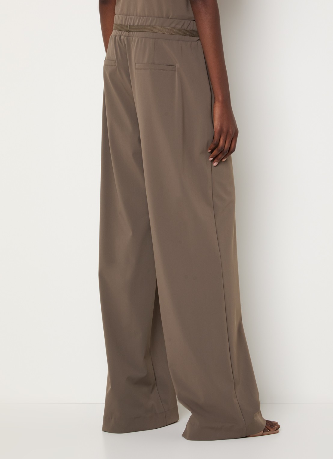 Expresso High waist wide fit pantalon met steekzakken - achterkant zand