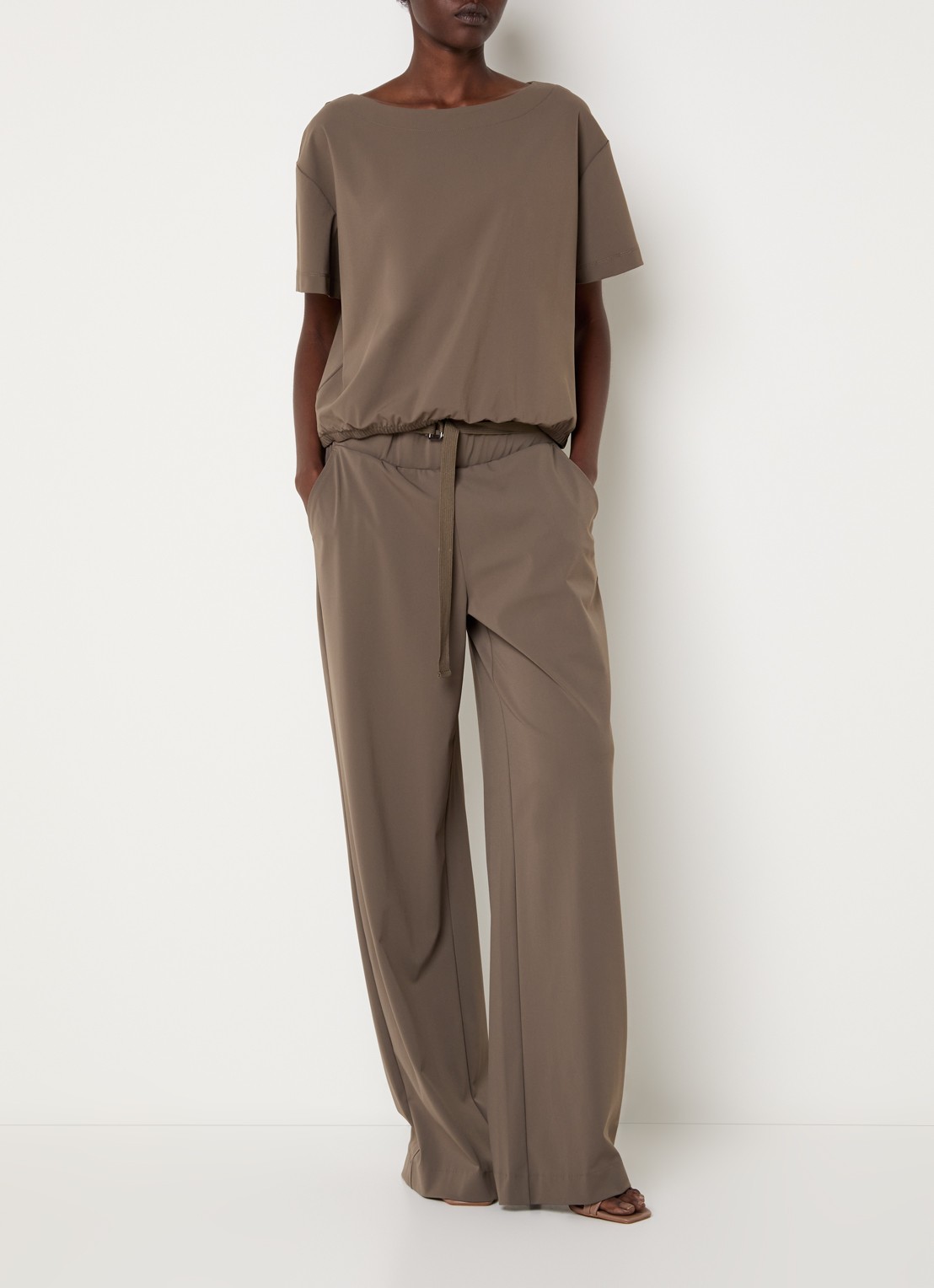 Expresso High waist wide fit pantalon met steekzakken - voorkant 4 zand