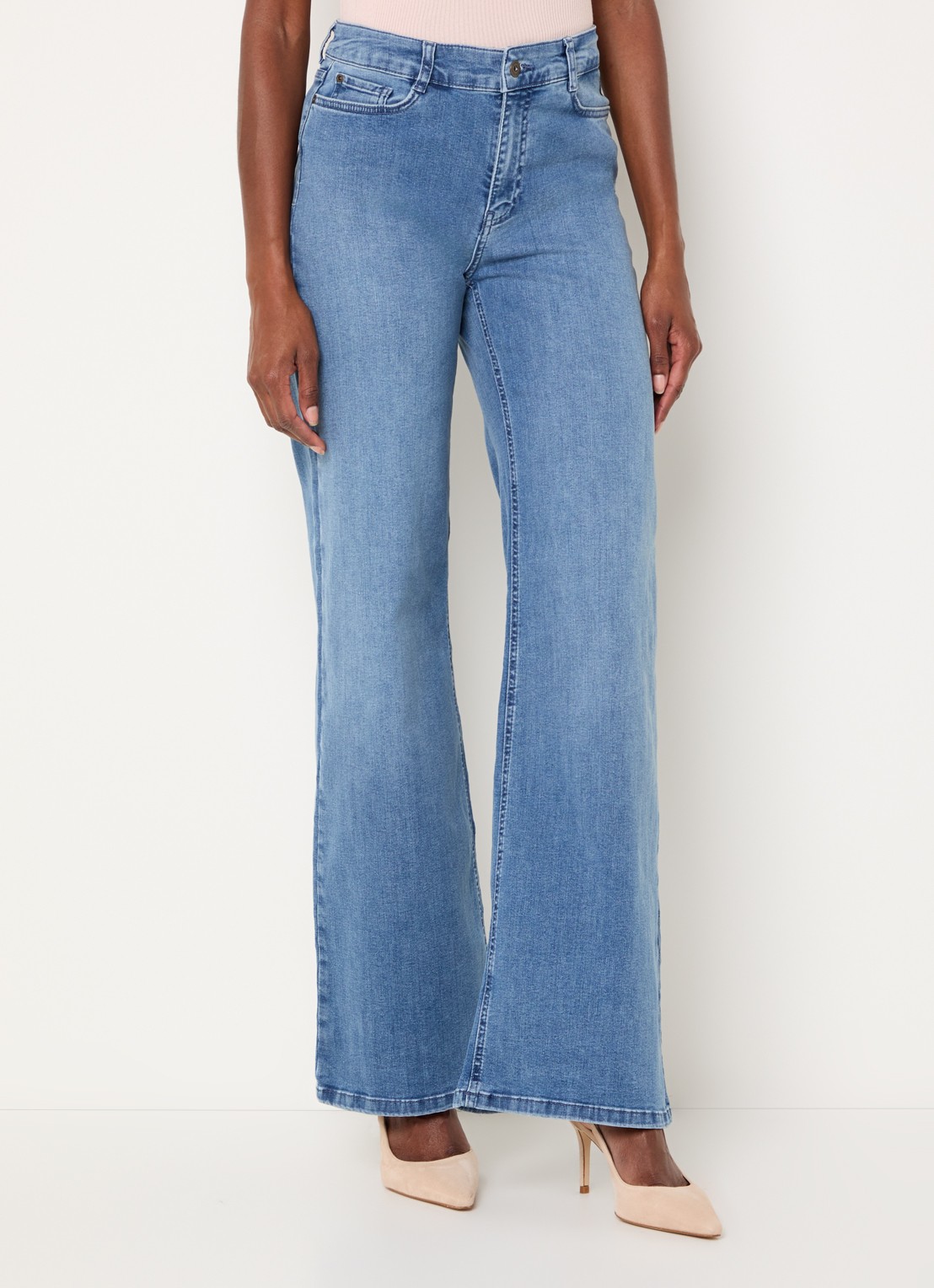 Expresso High waist wide leg jeans met lichte wassing  - detail 4 indigo