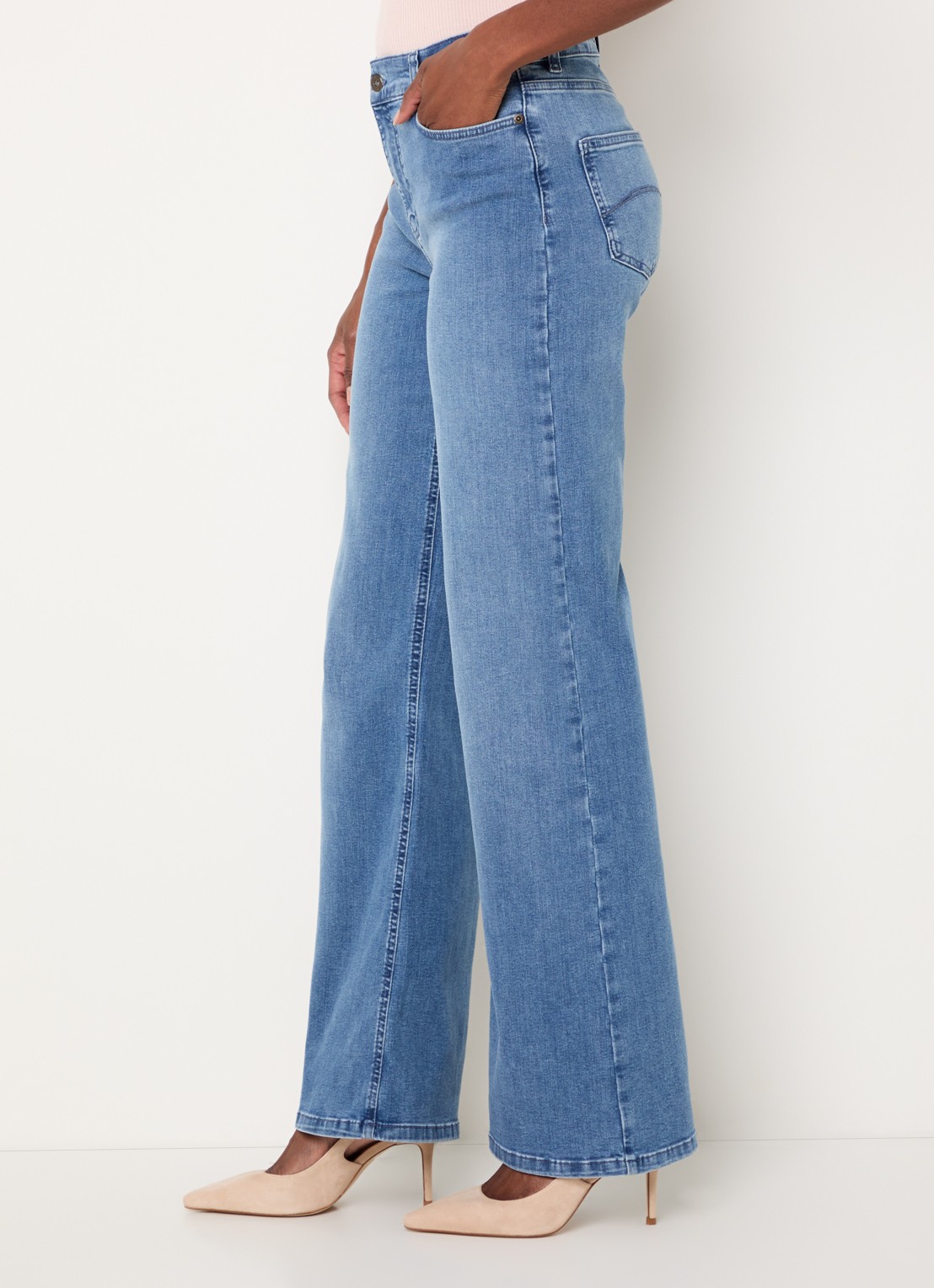 Expresso High waist wide leg jeans met lichte wassing  - detail 5 indigo