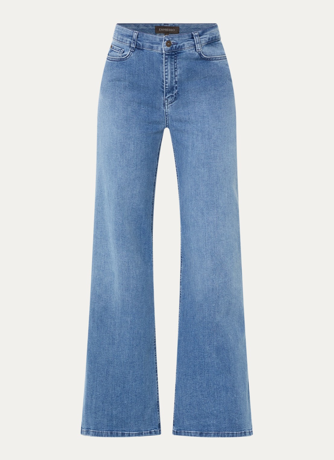 Expresso High waist wide leg jeans met lichte wassing  - voorkant 2 indigo