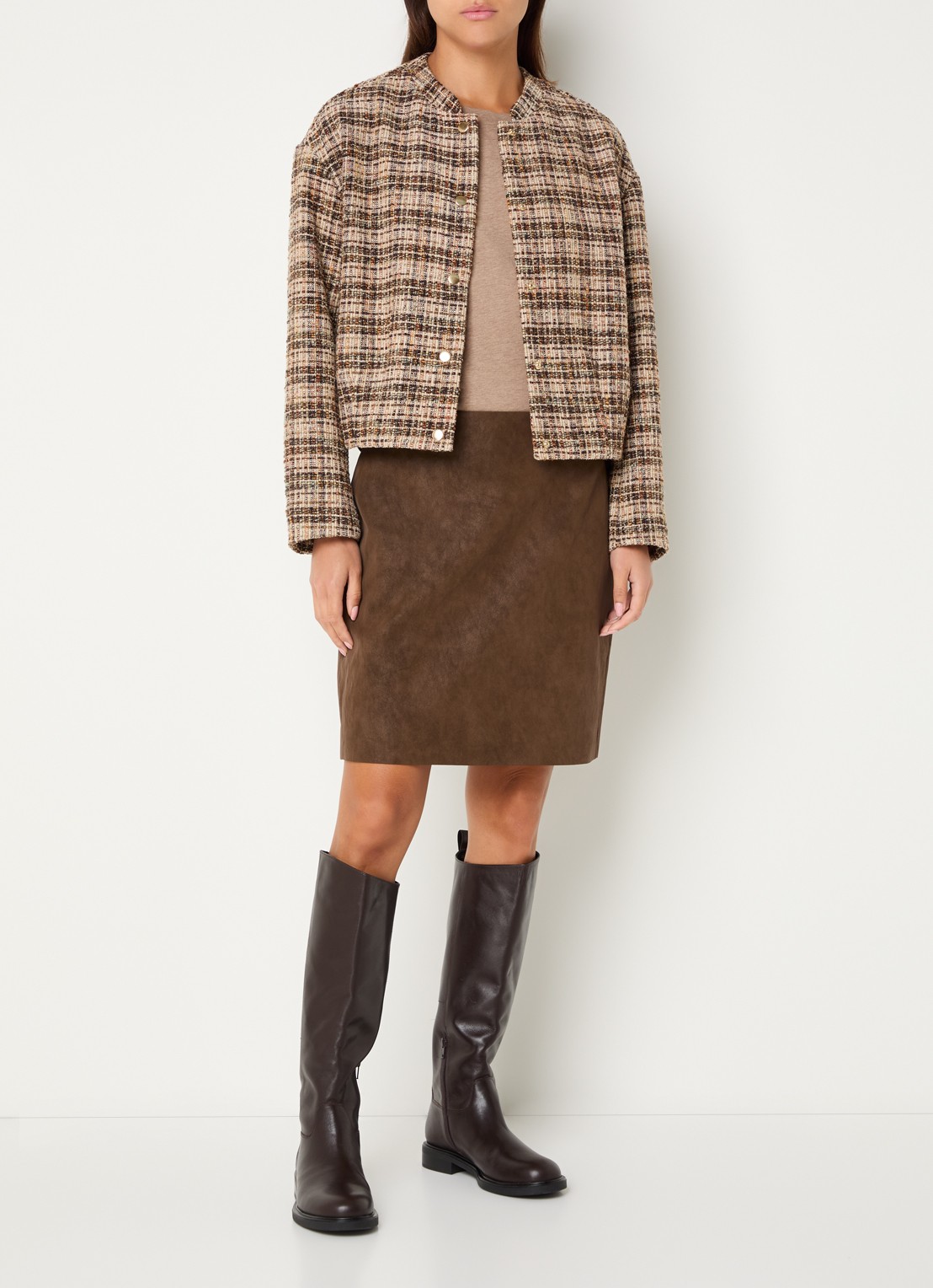 Expresso Jack met tweed-look en ronde hals - voorkant 3 beige