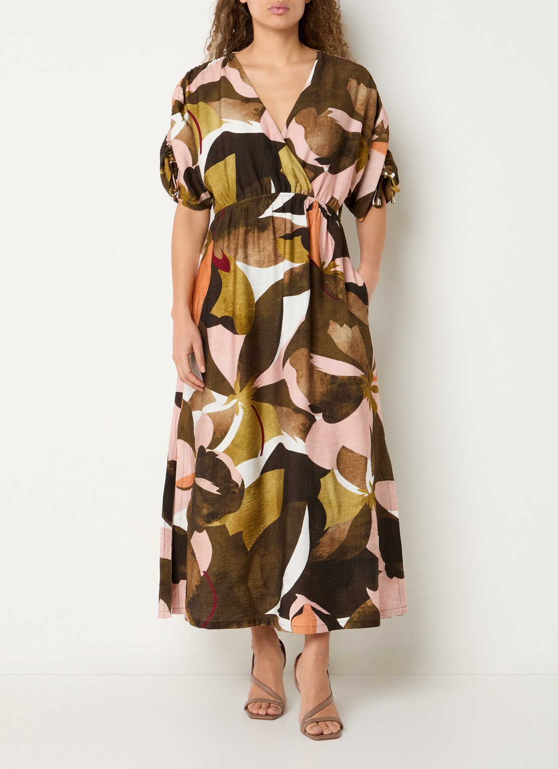 Expresso Maxi tuniekjurk met grafisch bloemdessin - detail roestbruin