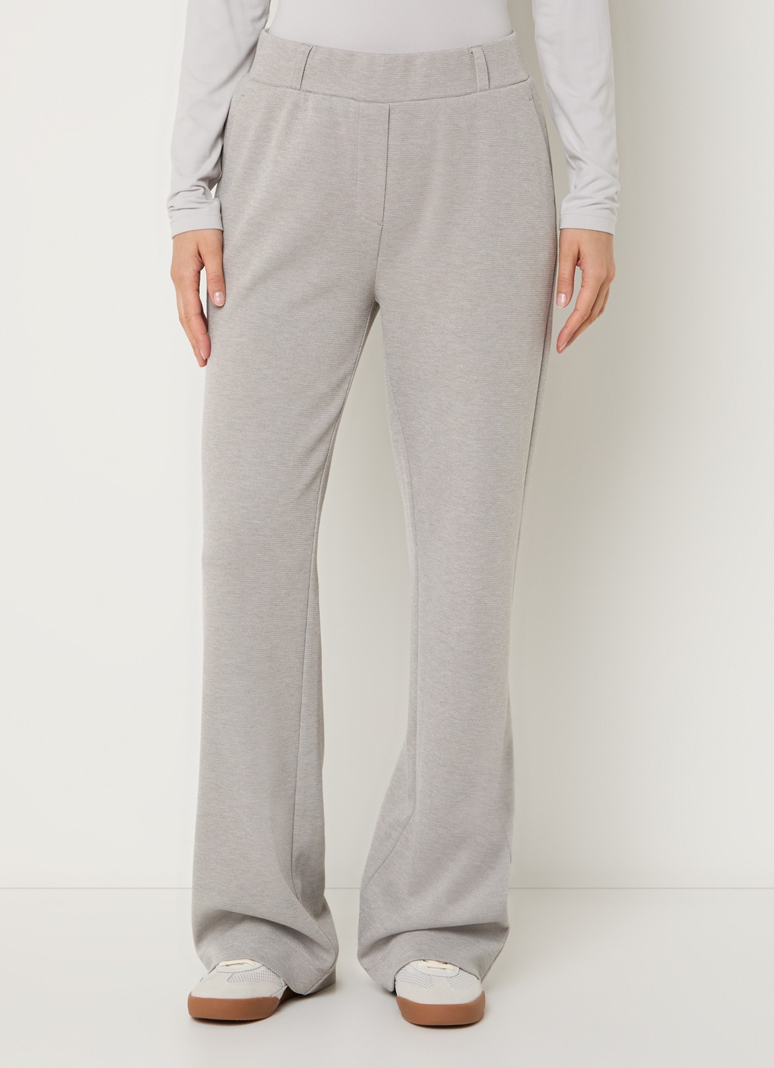 Expresso Mid waist flared fit broek met steekzakken - detail 4 lichtgrijs