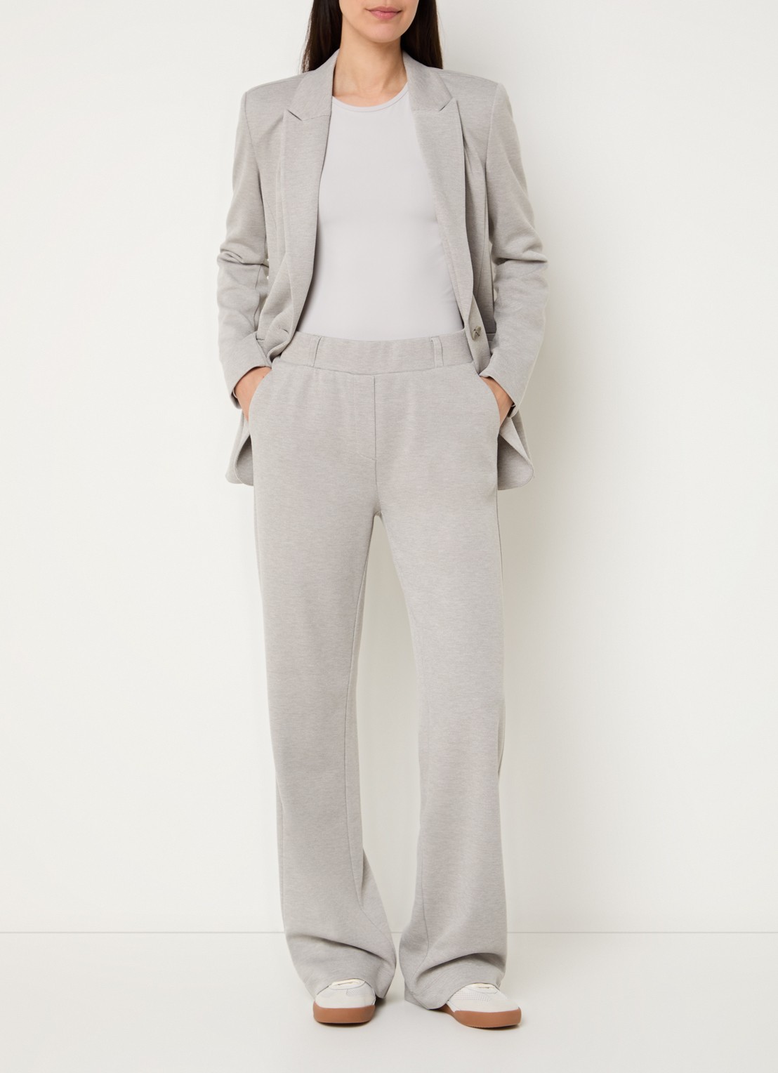 Expresso Mid waist flared fit broek met steekzakken - voorkant 3 lichtgrijs