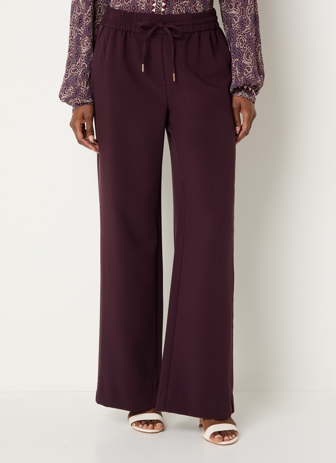 Expresso Mid waist flared fit broek met steekzakken - detail 4 aubergine