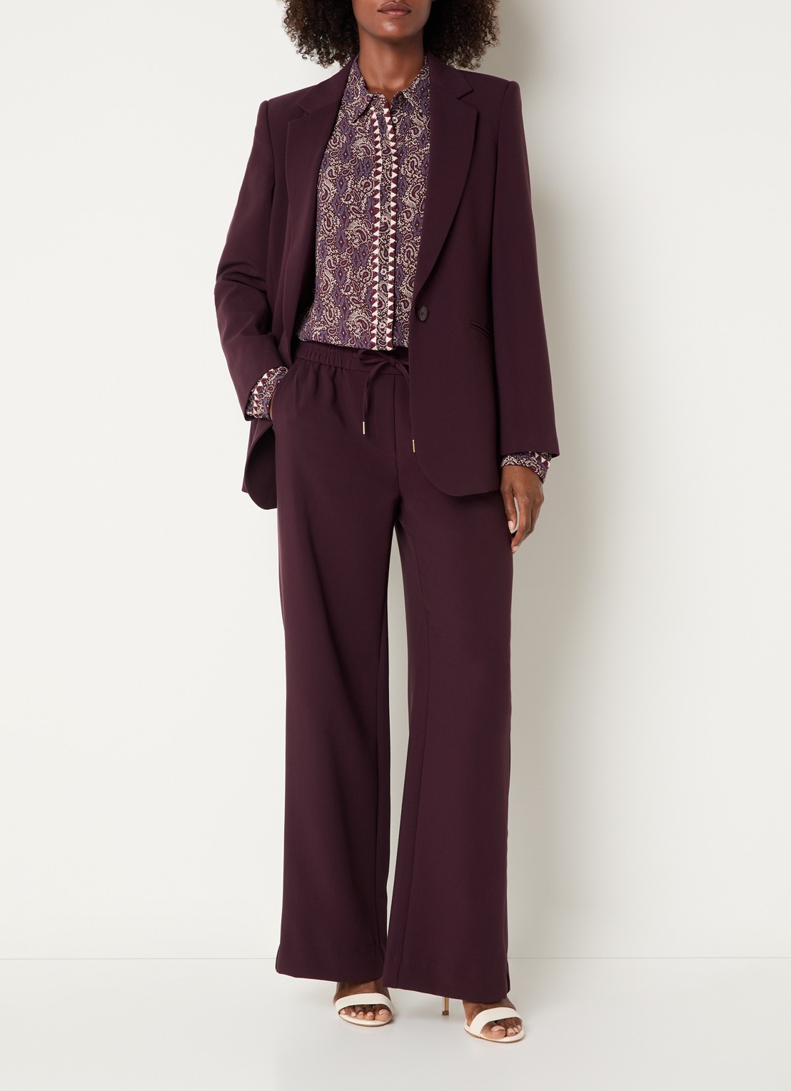 Expresso Mid waist flared fit broek met steekzakken - voorkant 2 aubergine