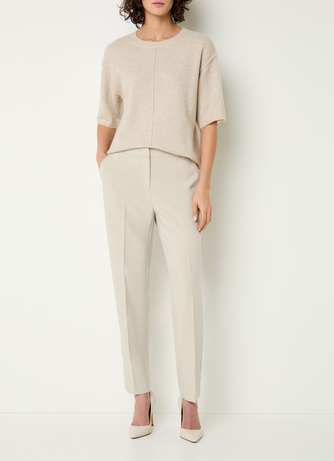 Expresso Mid waist regular fit pantalon met steekzakken - voorkant 2 beige