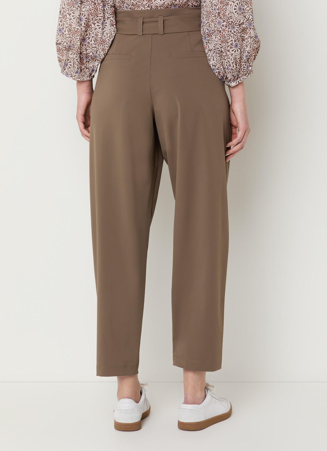 Expresso Mid waist straight fit cropped broek van travelstof met ceintuur - achterkant 3 bruin