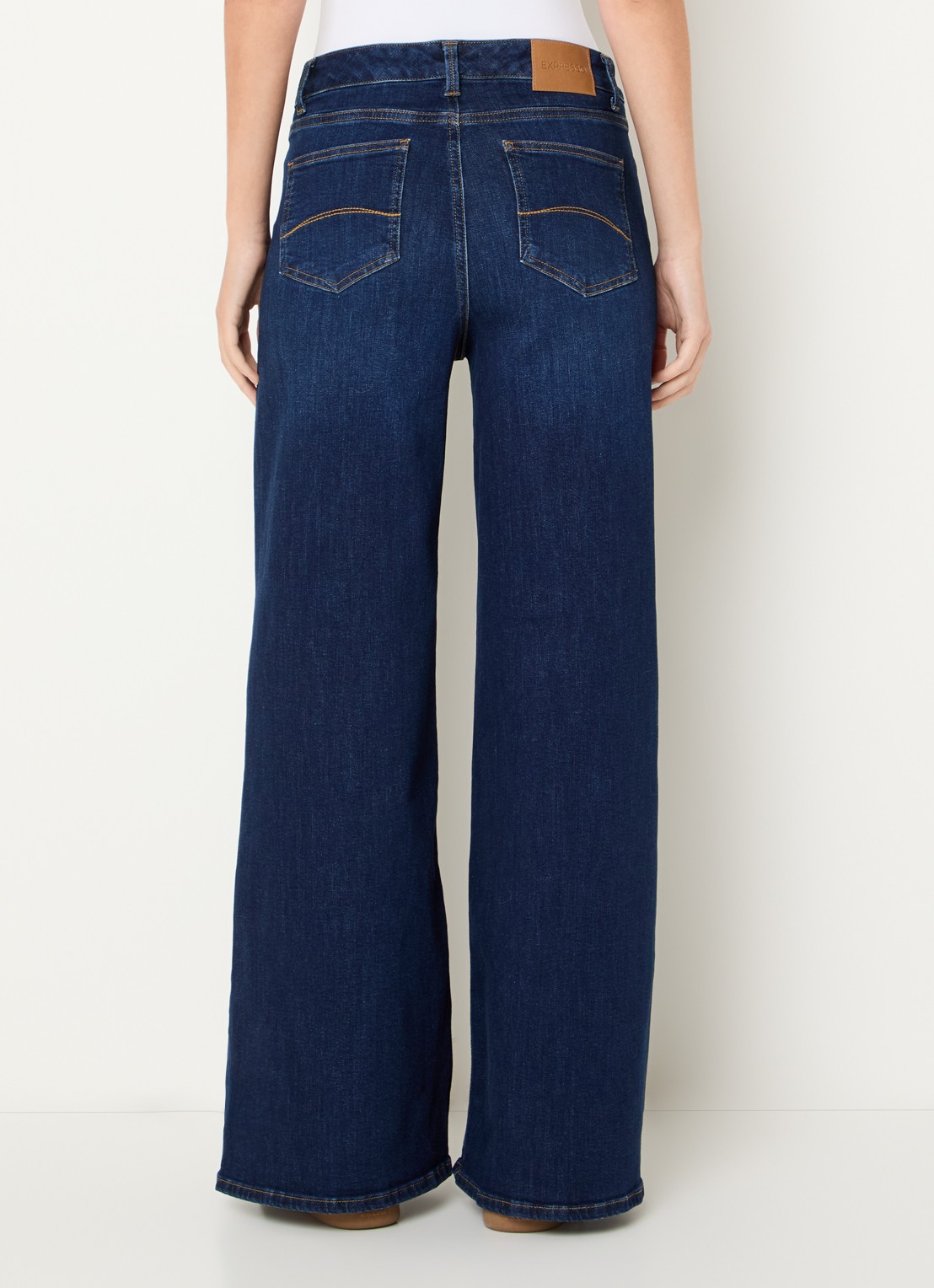 Expresso Mid waist wide fit jeans met donkere wassing - achterkant donkerblauw