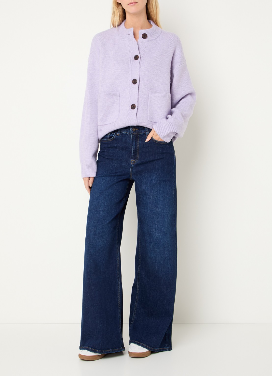 Expresso Mid waist wide fit jeans met donkere wassing - voorkant 3 donkerblauw