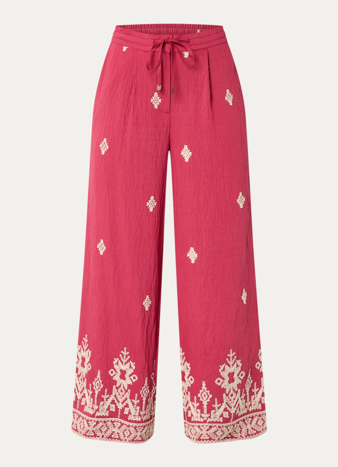Expresso Mid waist wide fit palazzo broek met borduring - voorkant 2 kersenrood