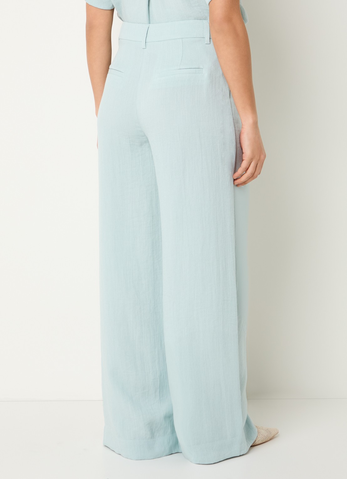 Expresso Mid waist wide fit palazzo broek van linnen - achterkant mint