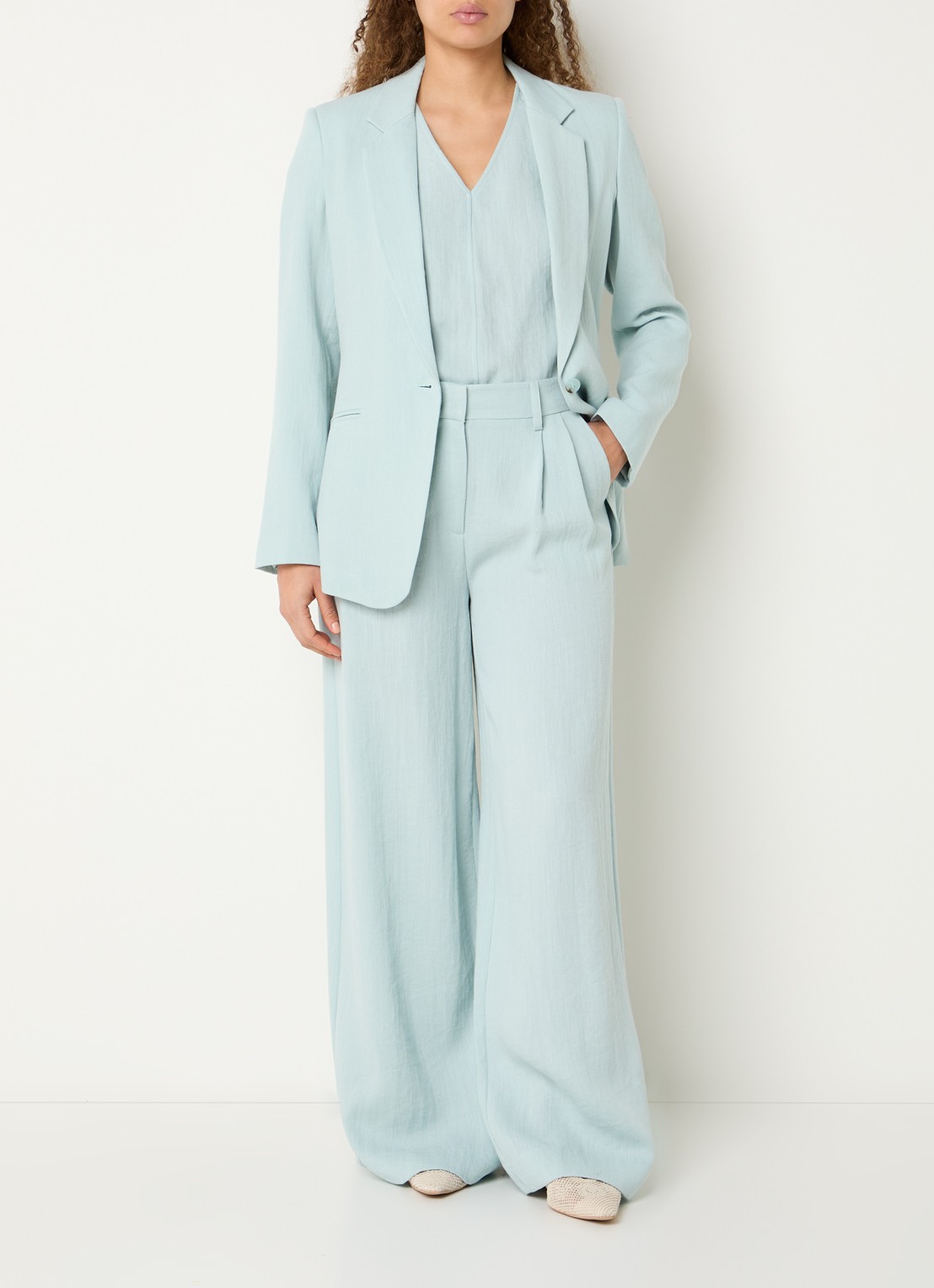 Expresso Mid waist wide fit palazzo broek van linnen - voorkant 4 mint