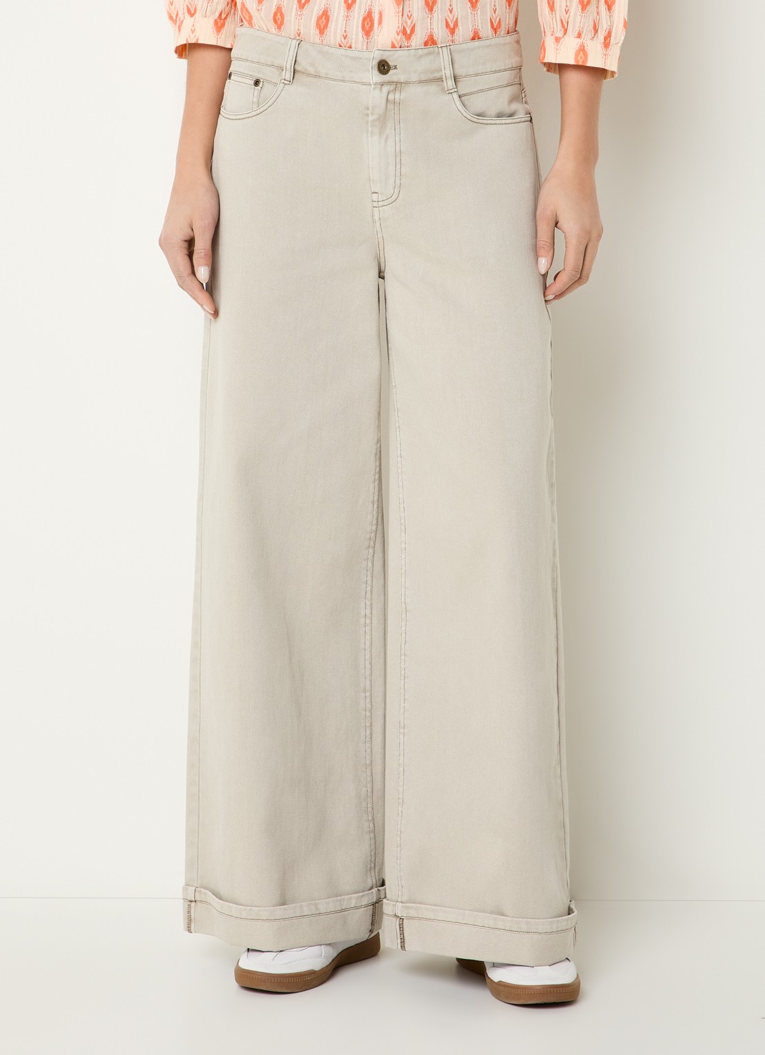Expresso Mid waist wide leg jeans met gekleurde wassing - detail 2 beige