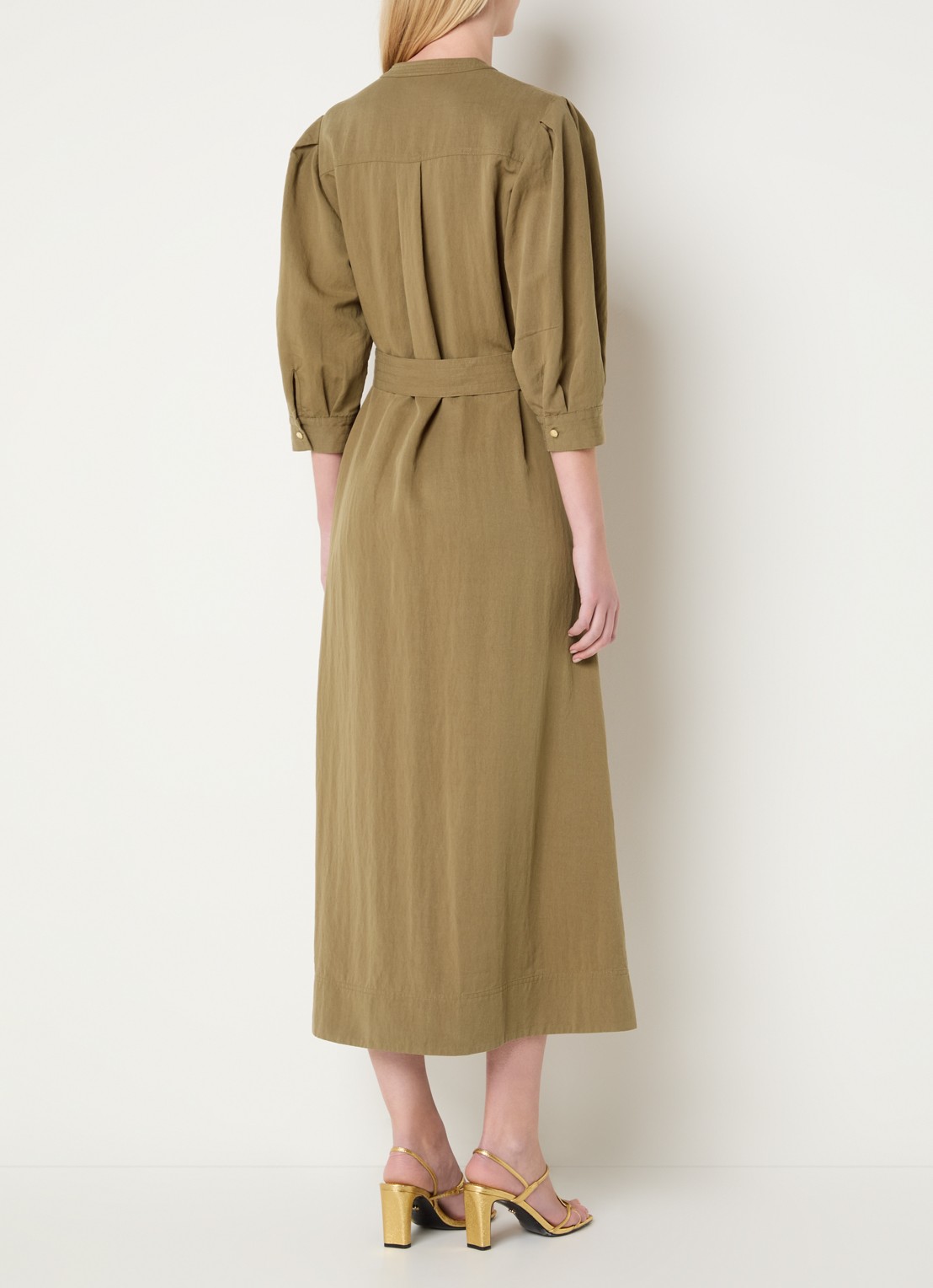 Expresso Midi jurk met ceintuur en ballonmouw - achterkant 3 camel