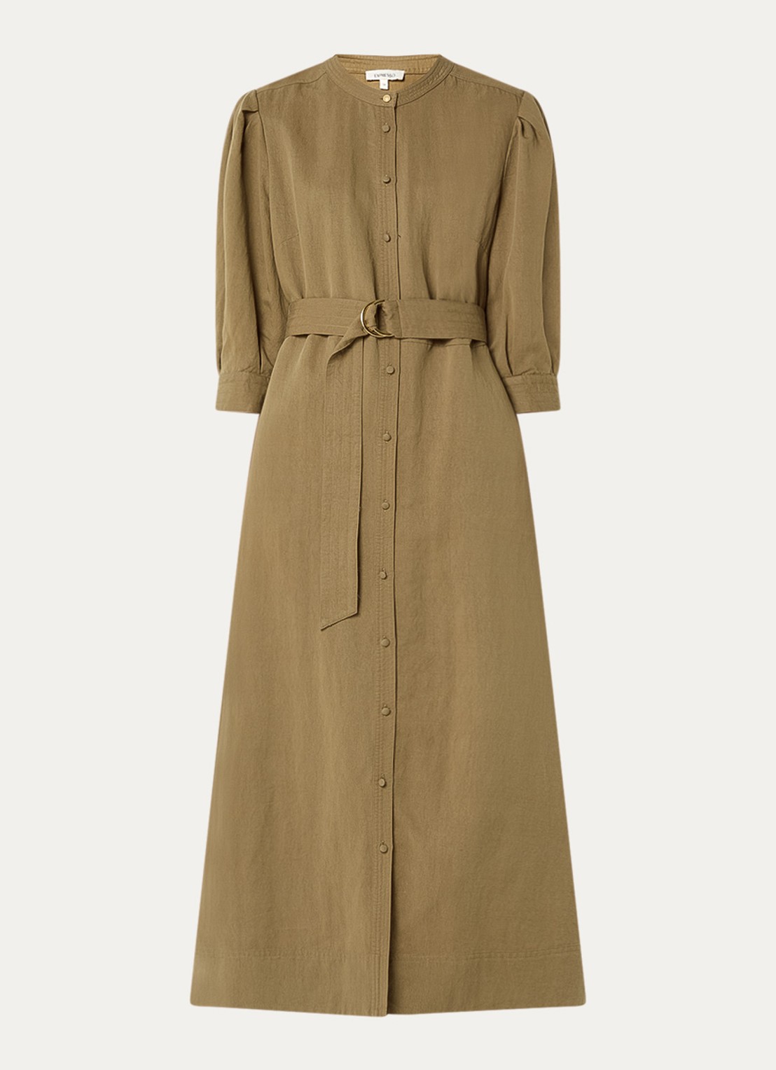 Expresso Midi jurk met ceintuur en ballonmouw - voorkant camel