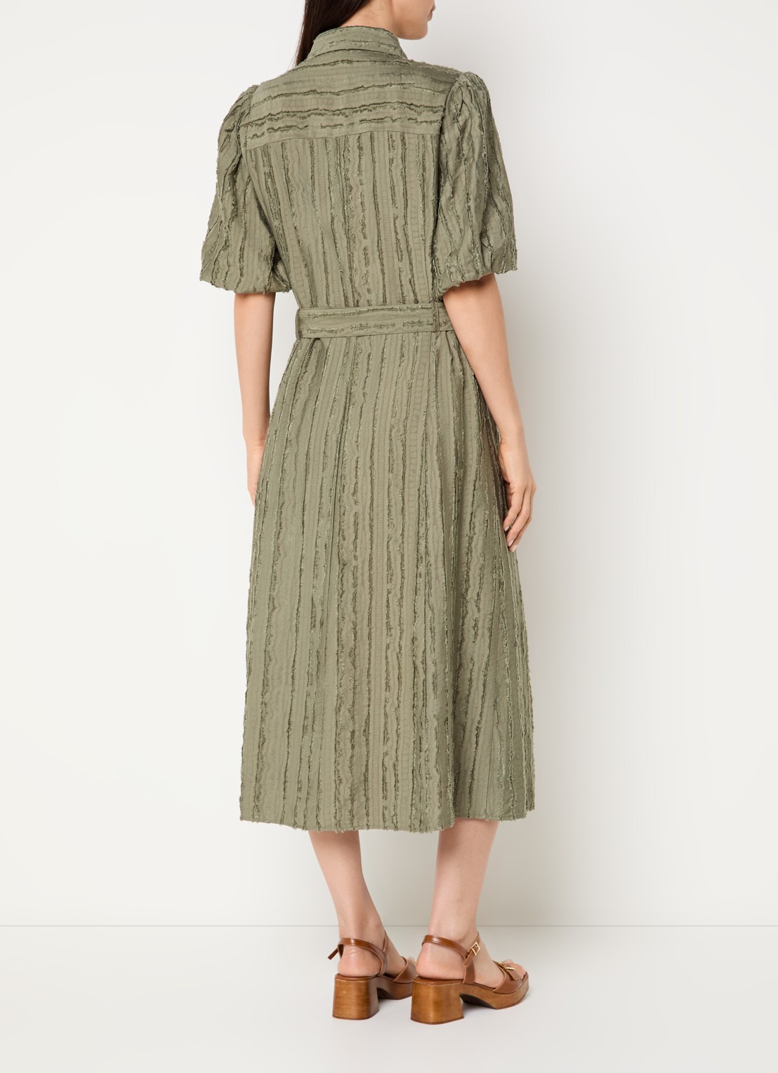 Expresso Midi jurk met ceintuur en ballonmouw - achterkant 3 groen
