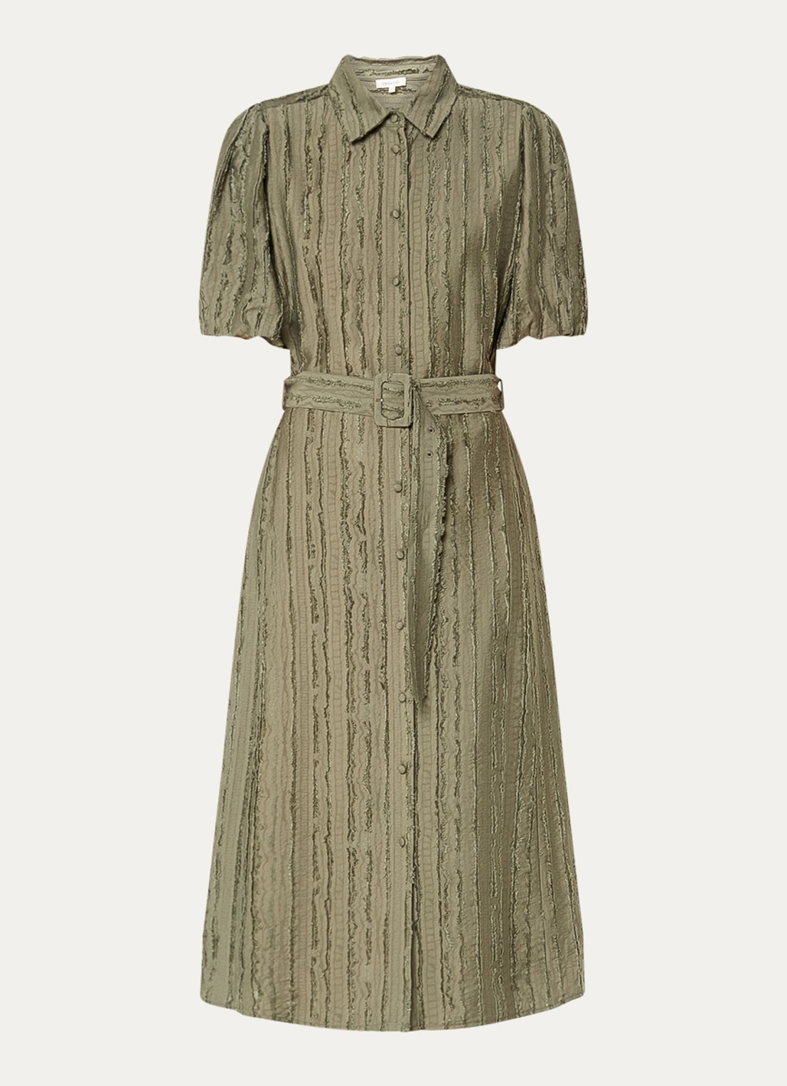 Expresso Midi jurk met ceintuur en ballonmouw - voorkant groen
