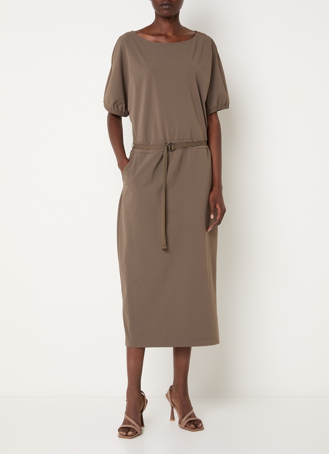 Expresso Midi jurk met ceintuur en steekzakken - detail 3 zand