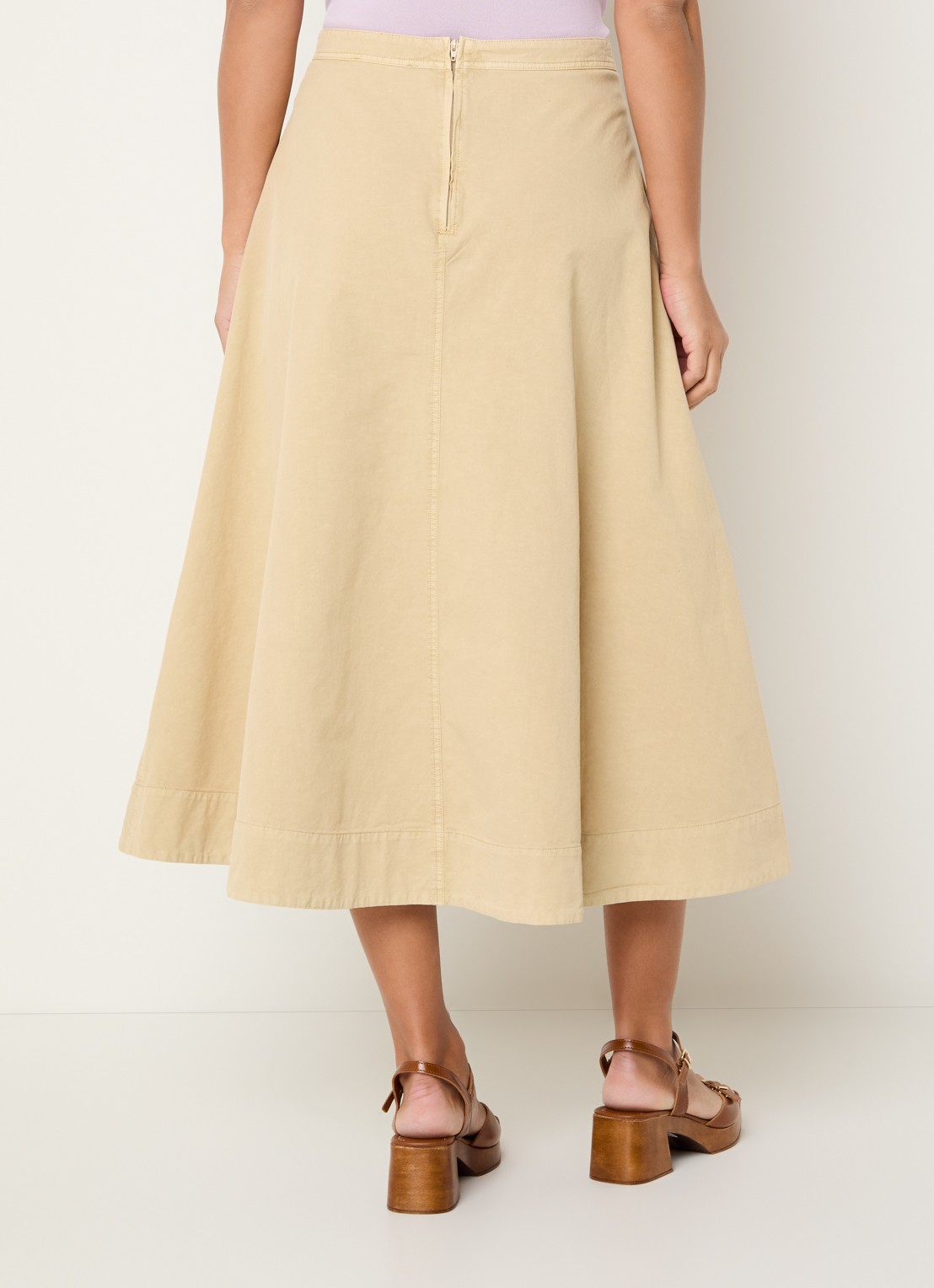 Expresso Midi rok in linnenblend met steekzakken - achterkant beige