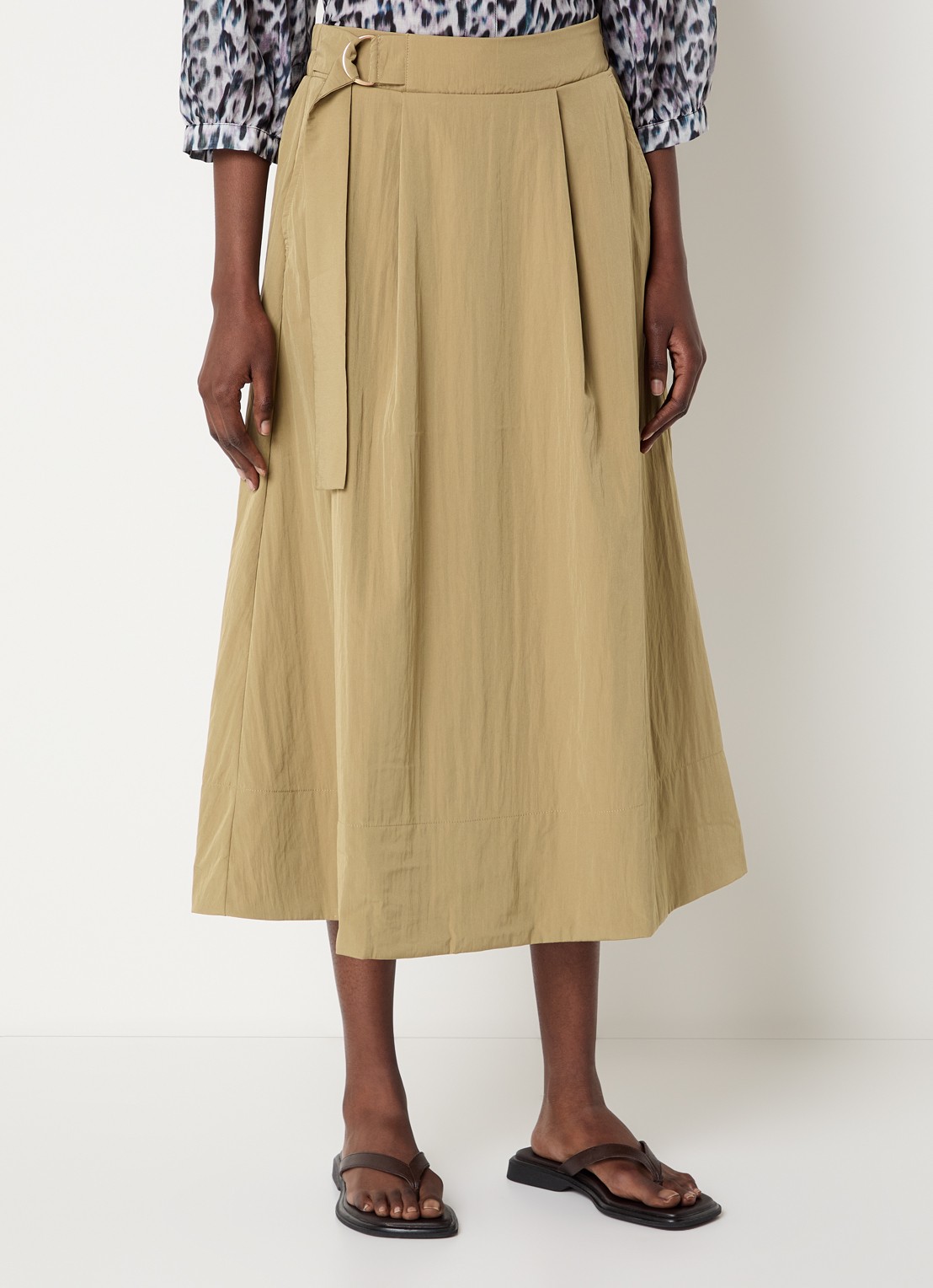 Expresso Midi rok met steekzakken en ceintuur - detail 2 camel