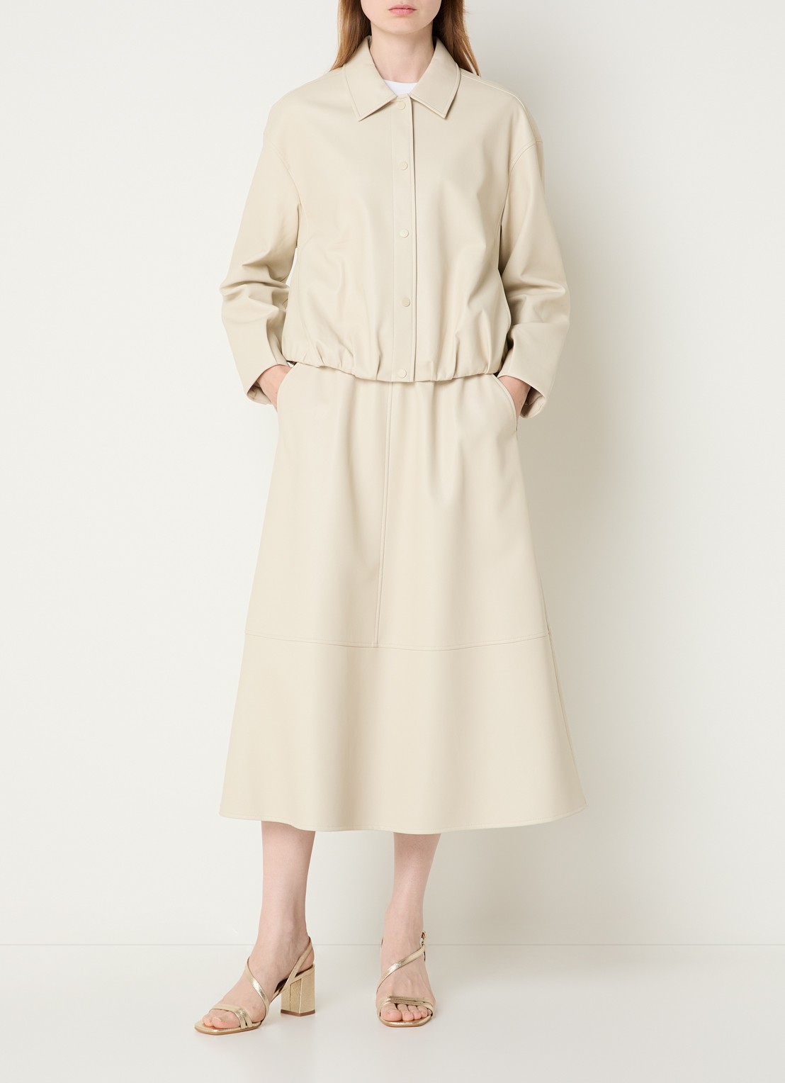 Expresso Midi rok van imitatieleer - voorkant 4 beige