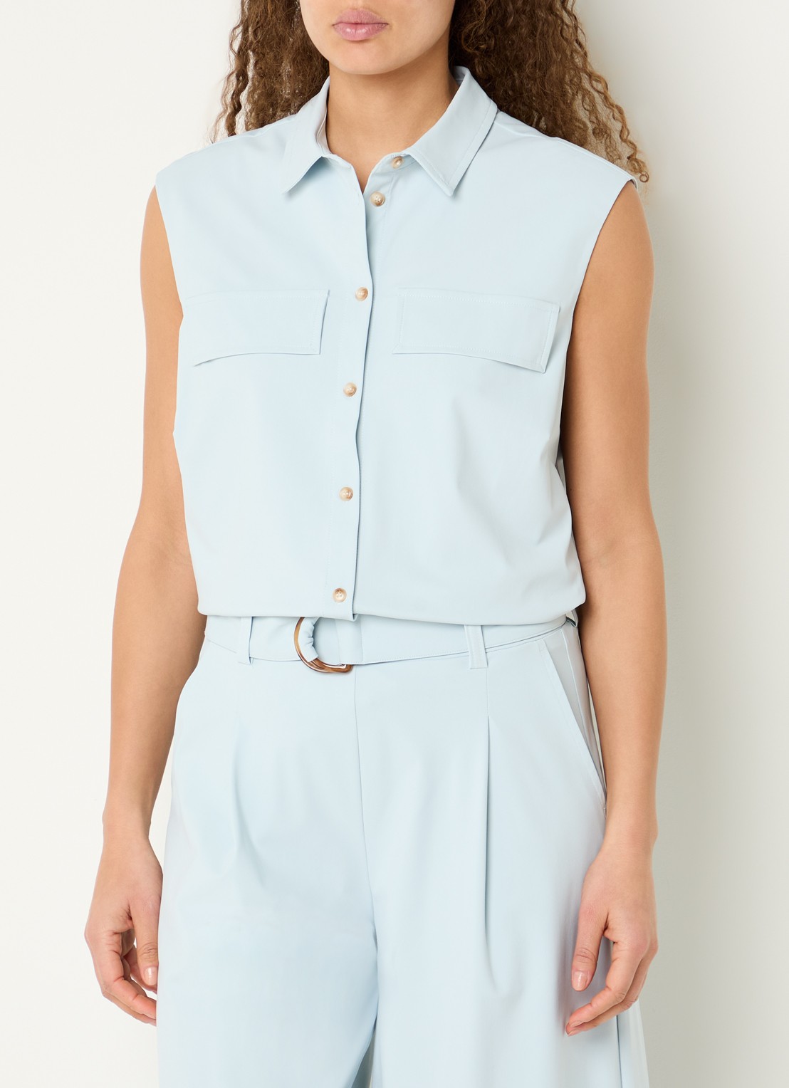 Expresso Mouwloze blouse  - detail 3 lichtblauw