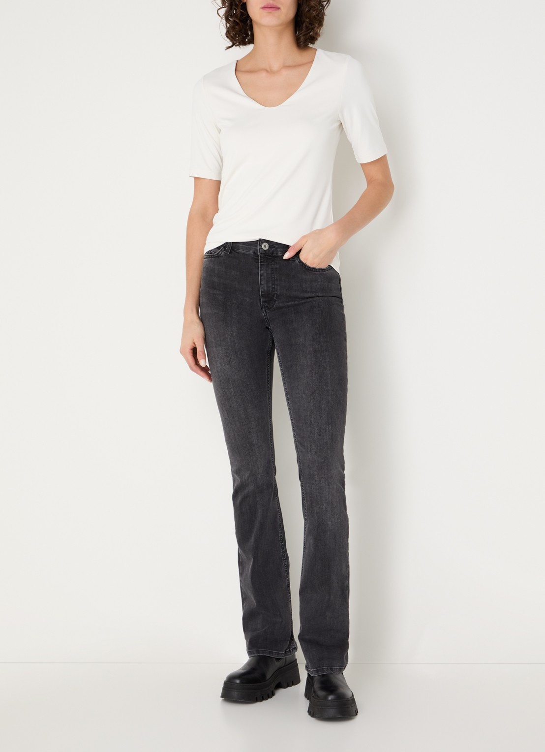 Expresso Noos mid waist flared jeans met gekleurde wassing - voorkant 5 donkergrijs