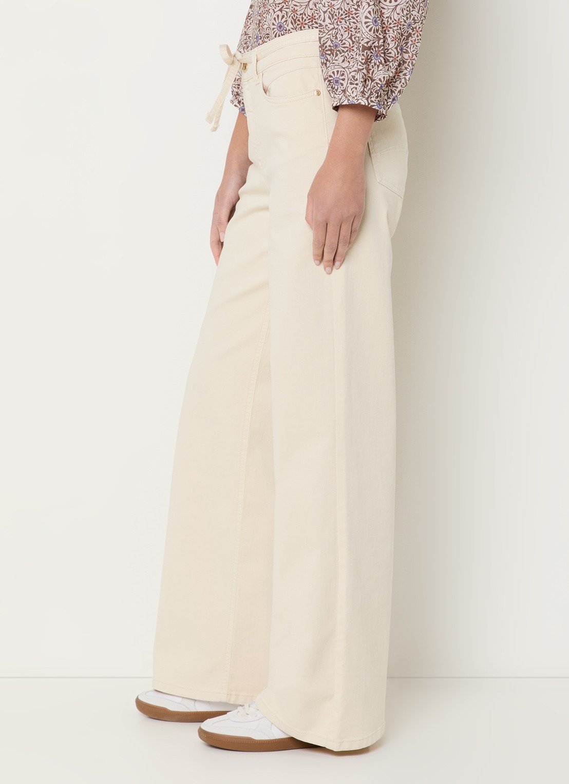 Expresso Paris mid waist wide leg jeans met gekleurde wassing - detail 3 beige