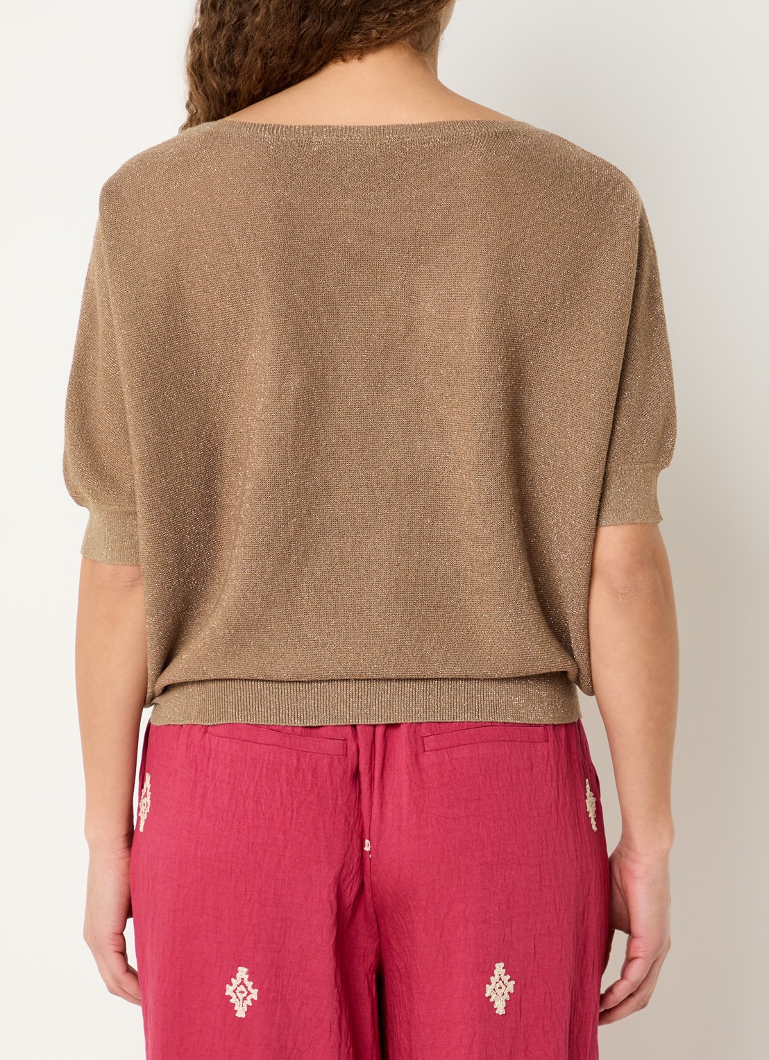 Expresso Pullover met lurex en boothals - achterkant 2 roestbruin