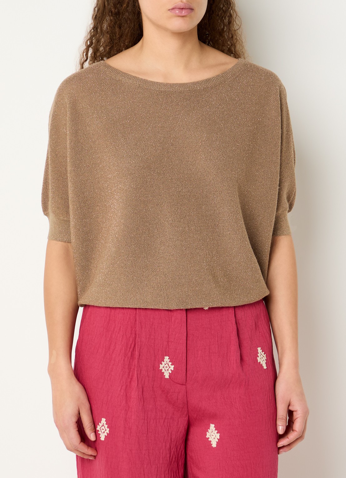 Expresso Pullover met lurex en boothals - detail roestbruin