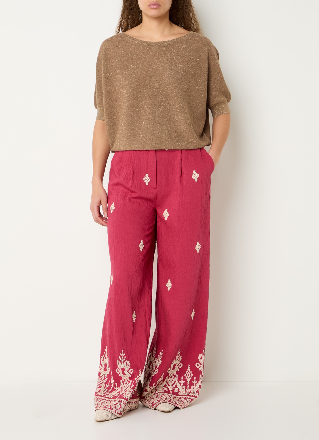 Expresso Pullover met lurex en boothals - voorkant 4 roestbruin