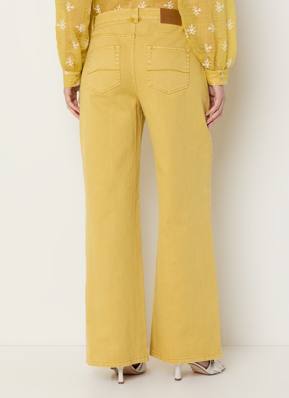 Expresso Rome high waist wide leg jeans met gekleurde wassing - achterkant 5 okergeel