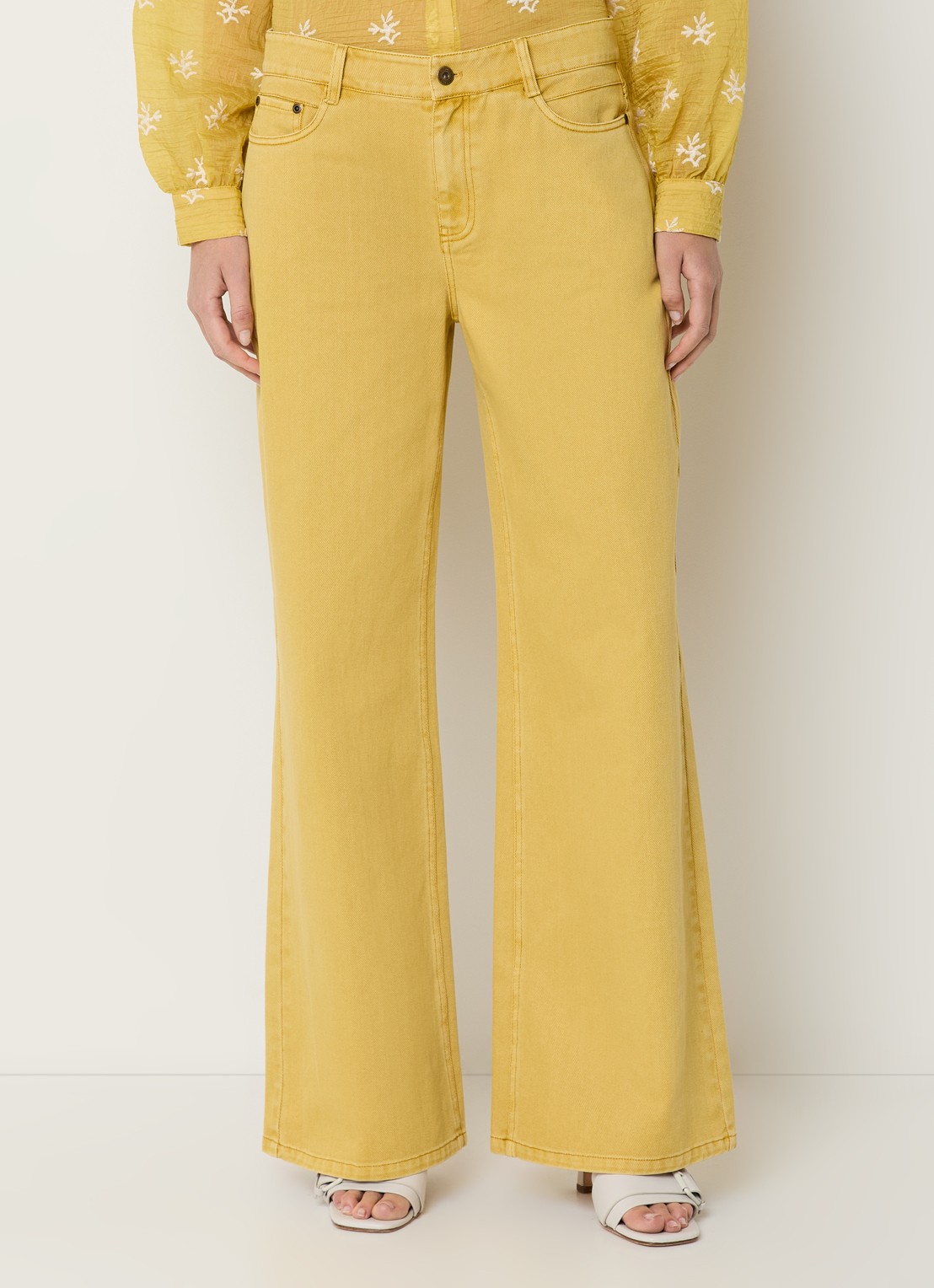 Expresso Rome high waist wide leg jeans met gekleurde wassing - detail 3 okergeel