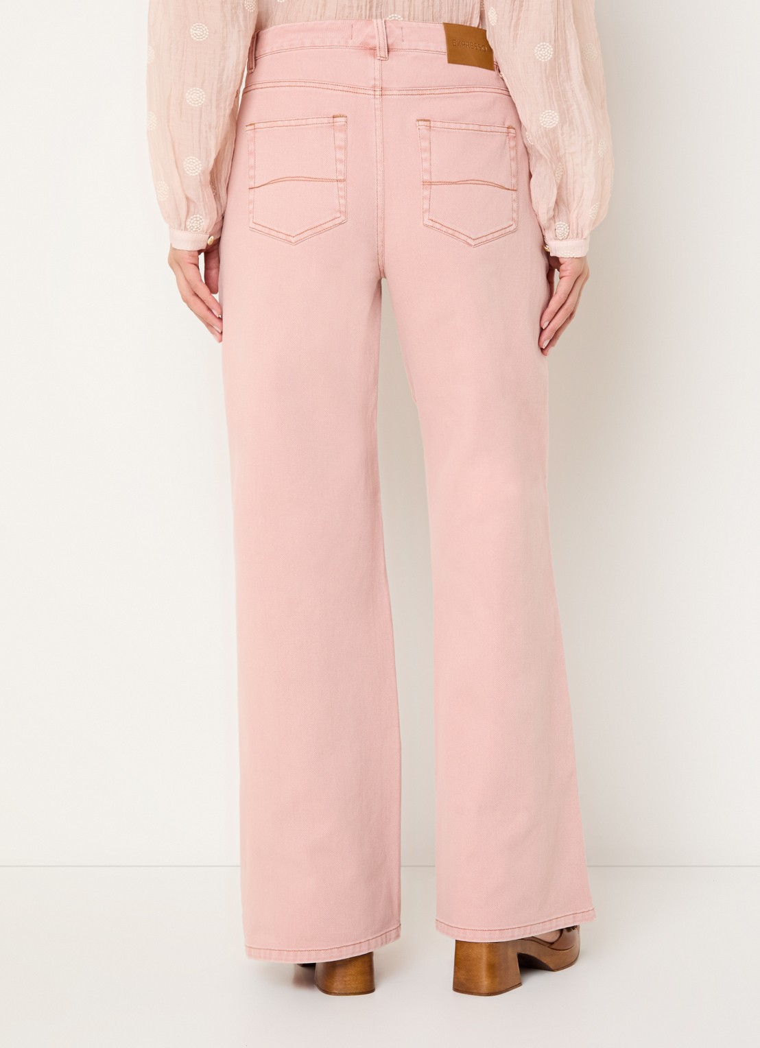 Expresso Rome high waist wide leg jeans met gekleurde wassing - achterkant roze