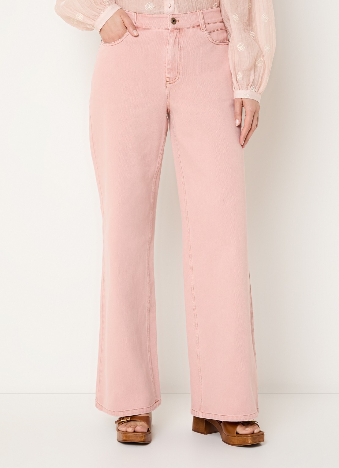 Expresso Rome high waist wide leg jeans met gekleurde wassing - detail 2 roze