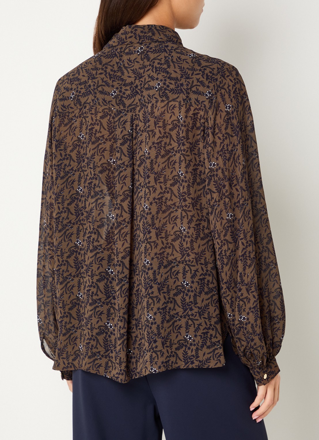 Expresso Semi-transparante blouse met bladprint - achterkant 4 bruin