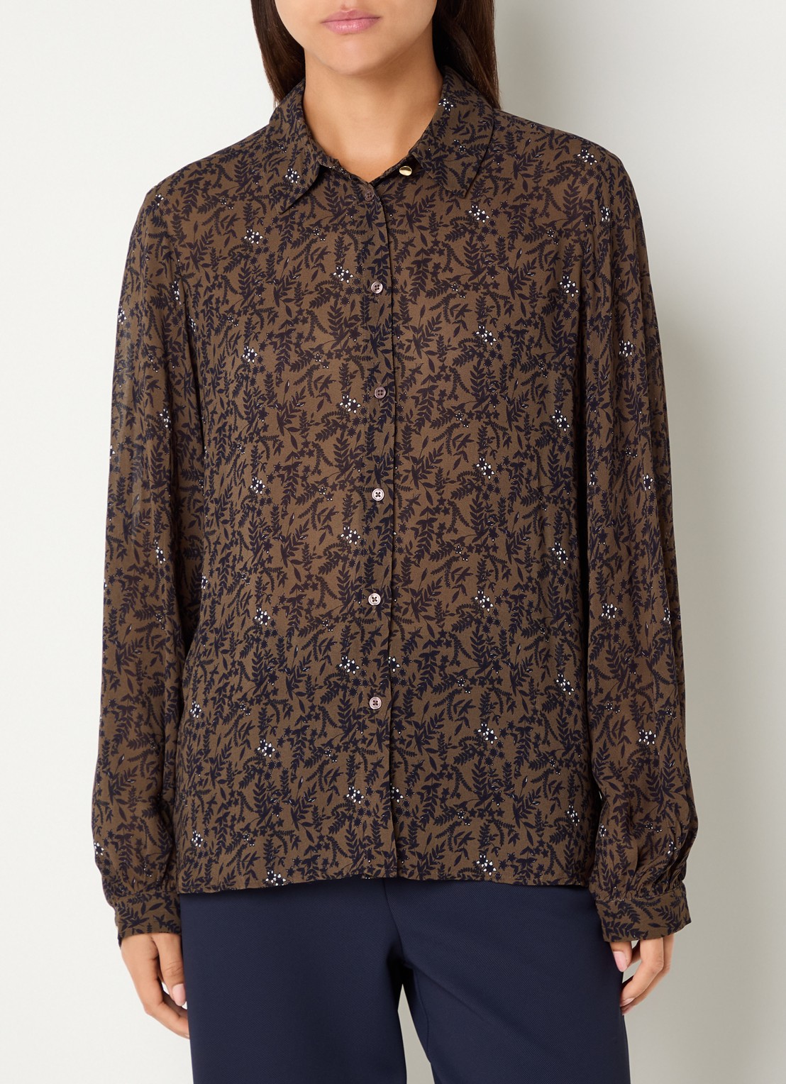 Expresso Semi-transparante blouse met bladprint - detail 3 bruin