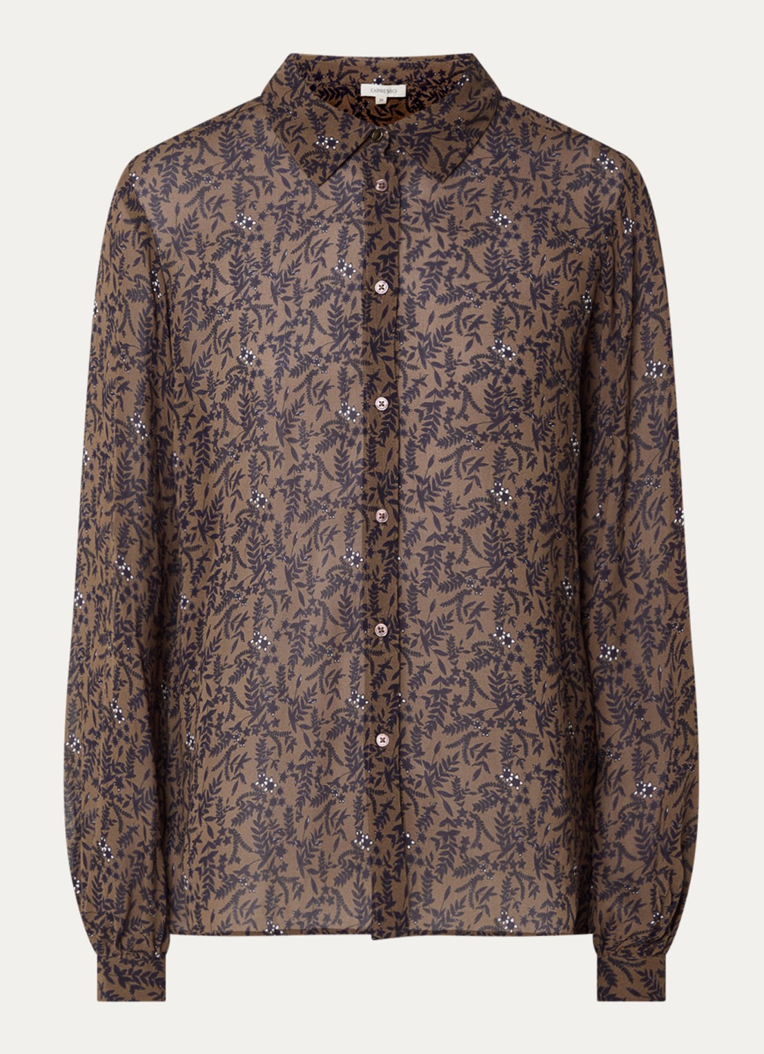 Expresso Semi-transparante blouse met bladprint - voorkant bruin