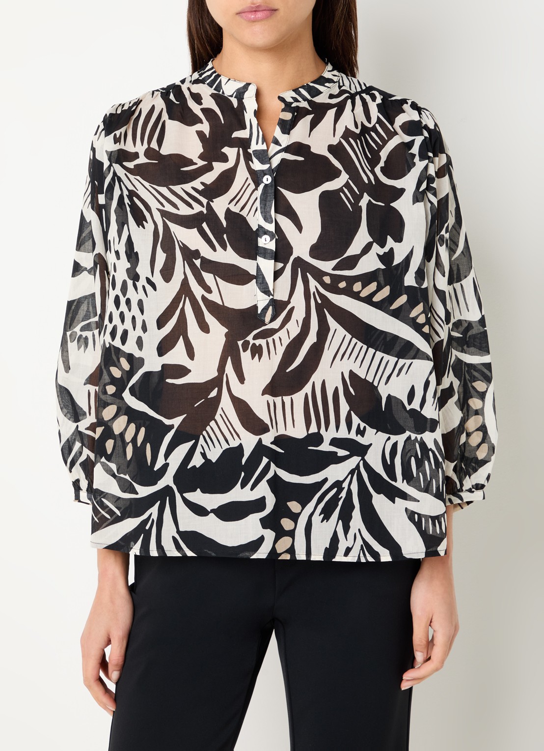 Expresso Semi-transparante blouse met print - detail zwart