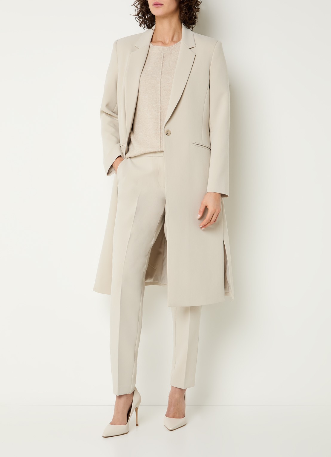Expresso Single breasted blazer met paspelzakken - voorkant 2 beige