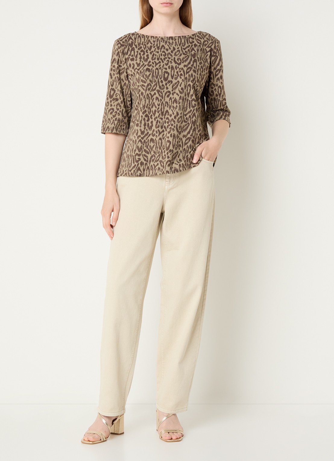 Expresso T-shirt met panterprint - voorkant 2 khaki