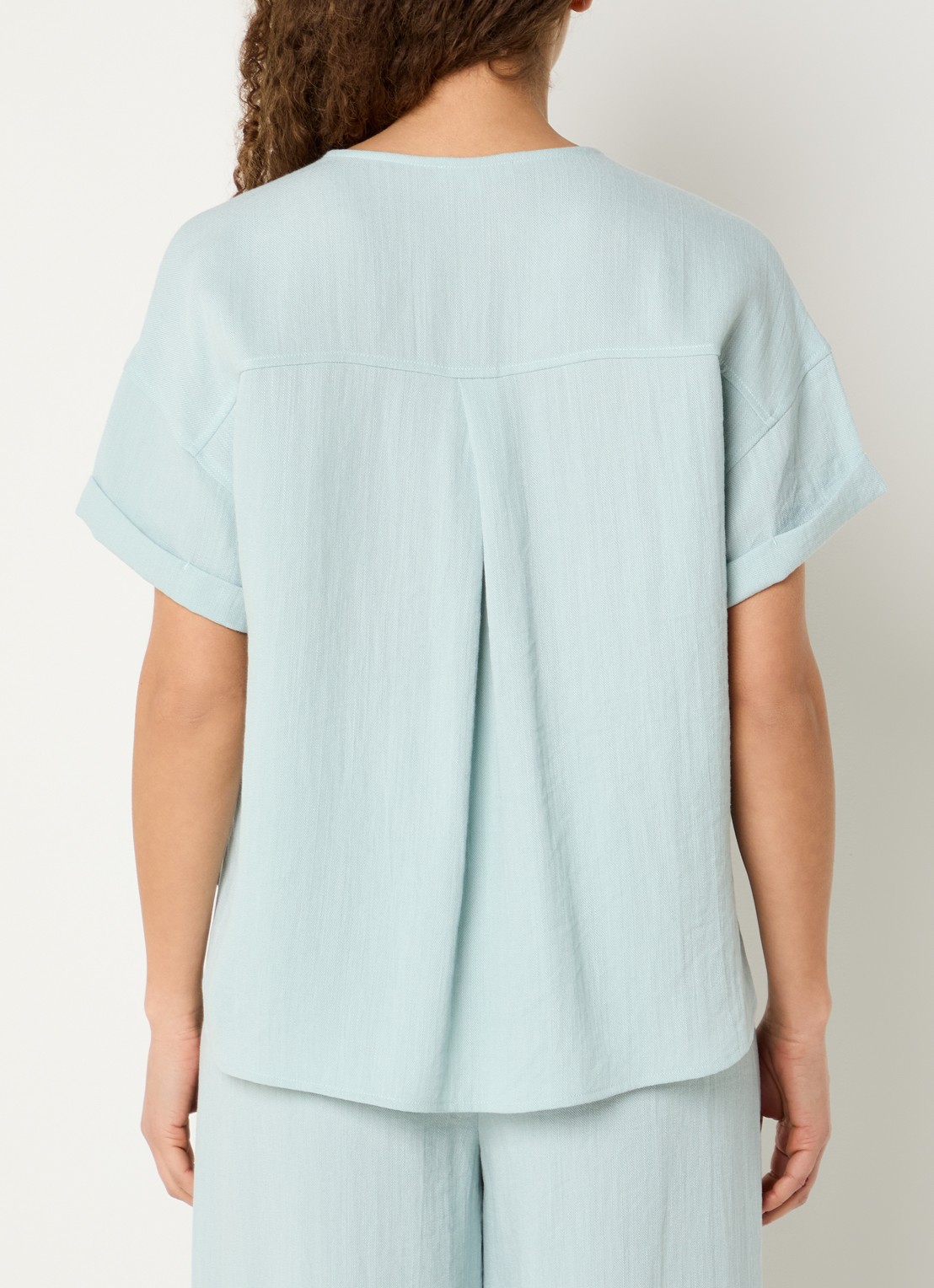 Expresso Top in linnenblend met vlindermouw - achterkant mint